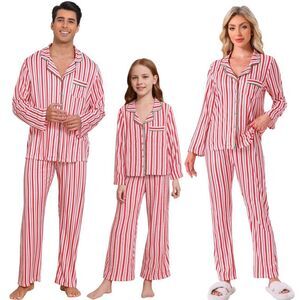 INSPIRE CHIC -  Family Christmas Matching Striped Paj Red